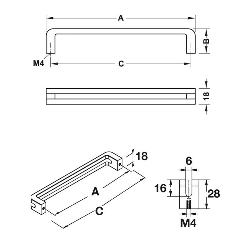 Tay nắm tủ chữ D Hafele 110.34.307 (đen, mờ)